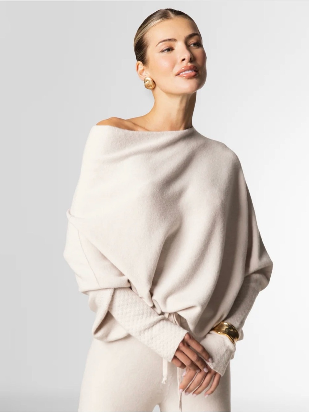Off-the-Shoulder Pink Knit Pullover Sweater